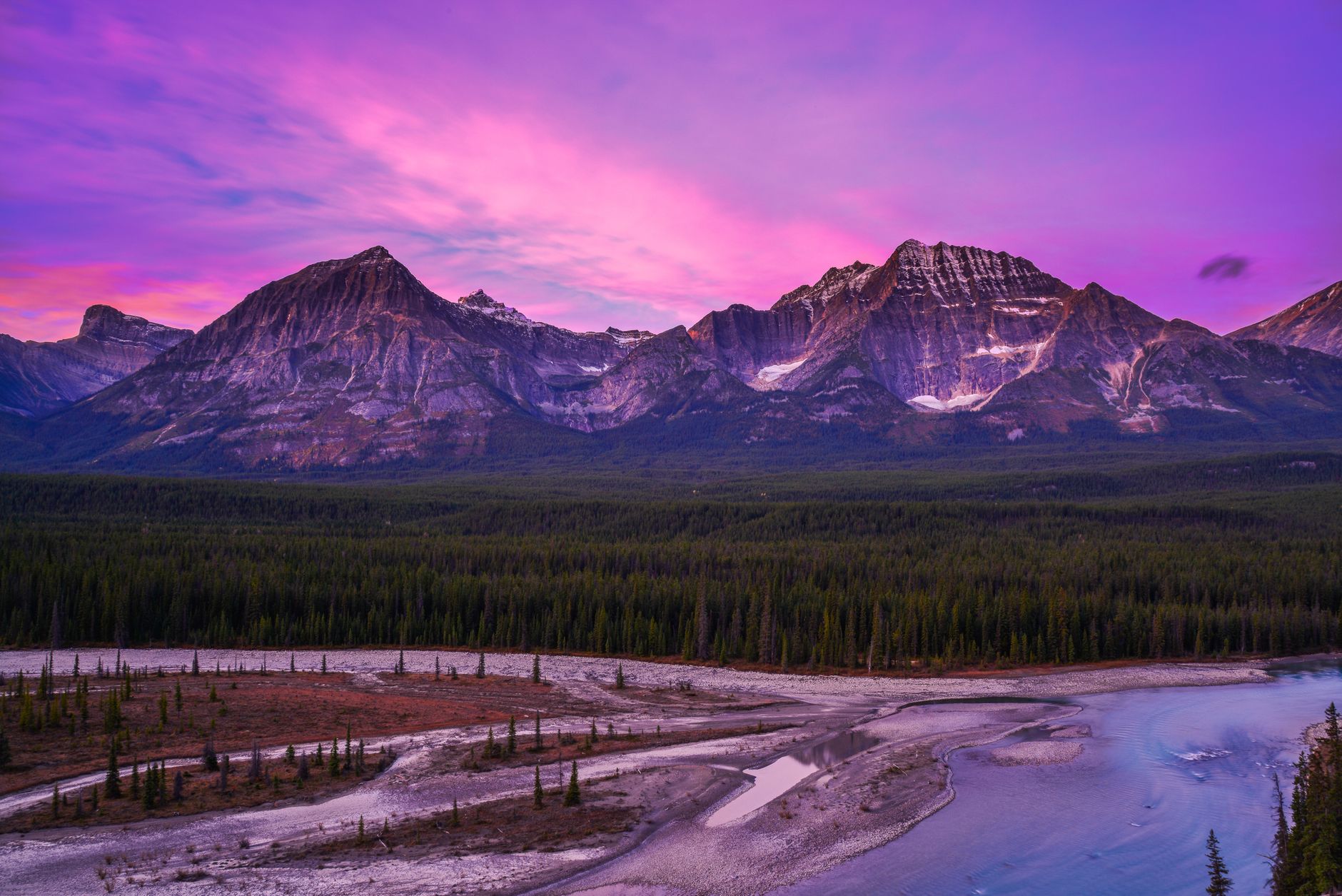 Snow-capped peaks of the Canadian Rockies in Alberta