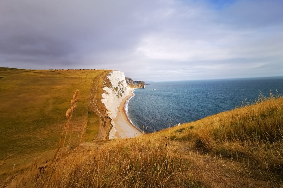 The white cliffs of the Jurassic Coast in Dorset, England