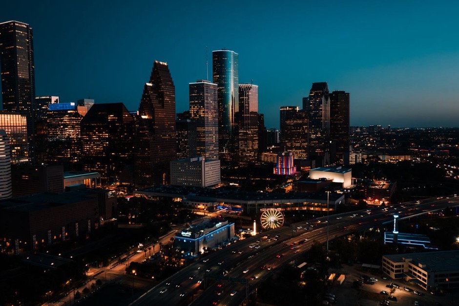 Houston downtown skyline at dusk