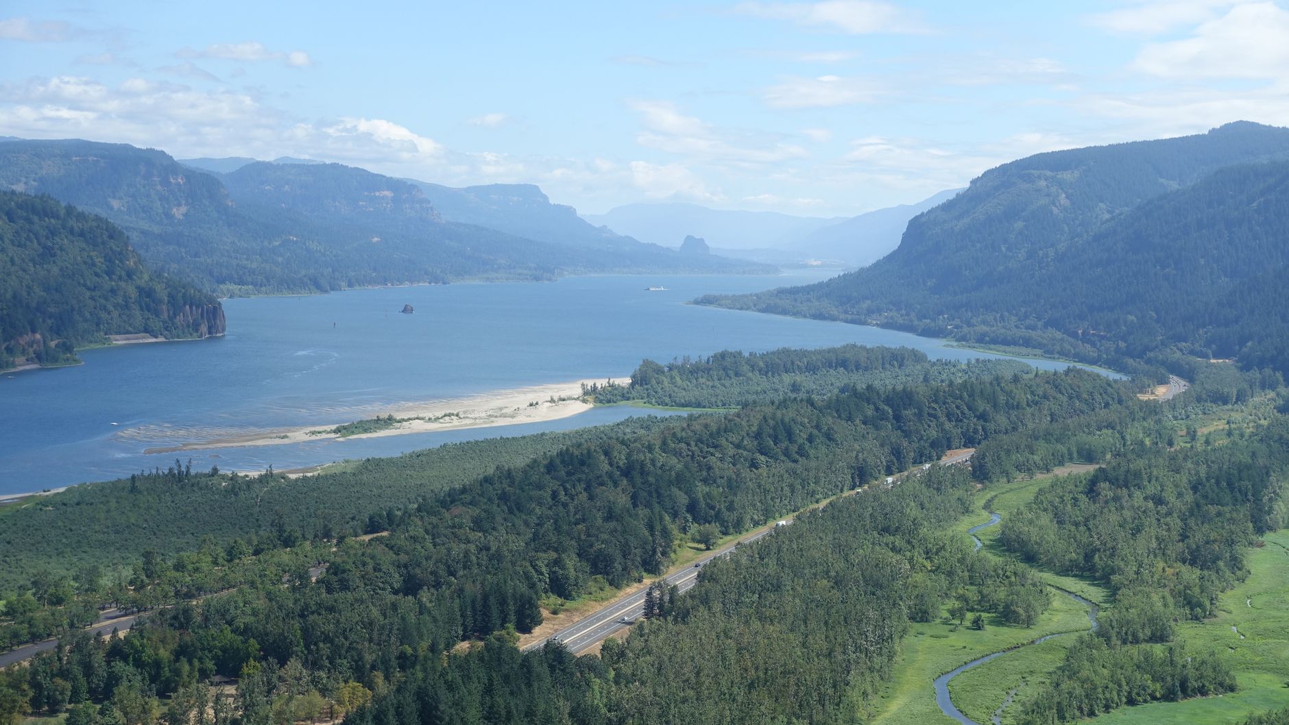 Aerial view of the Columbia River Gorge near the Oregon-Washington border