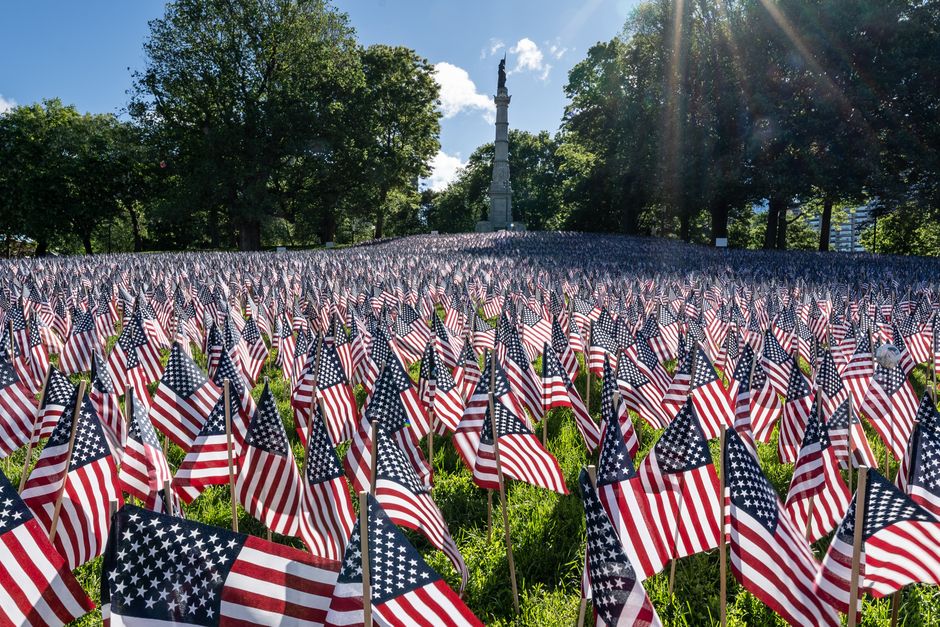 American flags on display